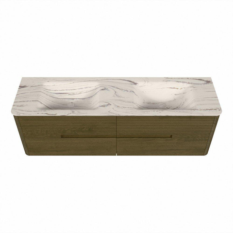 Mondiaz CIRO-DLUX Badkamermeubelset - 160x45x50cm - Solid surface wastafel Nata - 2 wasbak Dubbel - 2 kraangaten - 4 lades - Dusk SW1533343