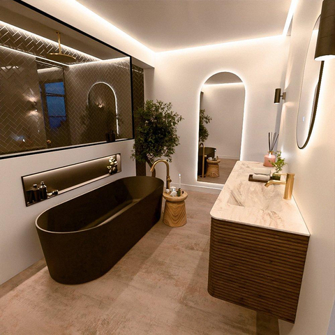 Mondiaz CIRO-DLUX Ensemble de meubles de salle de bains - 170x45x50cm - Plan vasque solid surface Frappe - 1 vasque à droite - 1 trou de robinetterie - 4 tiroirs - Dusk SW1532843