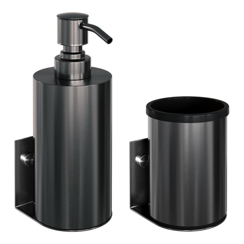 BRAUER Accessoireset - zeepdispenser - beker - met wand ophanging - magnetisch opzetvlak - geborsteld gunmetal SW1471812