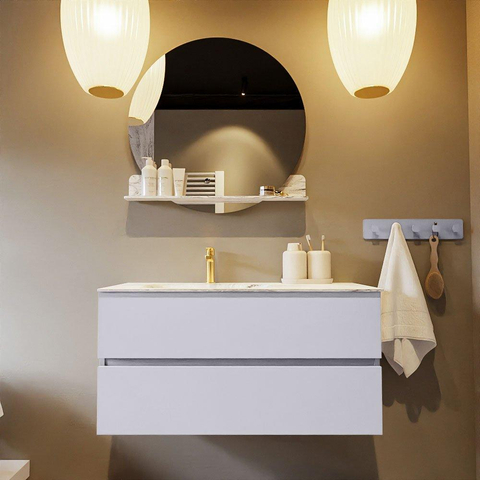 MONDIAZ VICA-DLUX Ensemble meuble de salle de bains - 100cm - meuble bas cale - 2 tiroirs - lavabo encastré cloud gauche - 1 trou de robinet - version haute 60cm - glace SW1088294