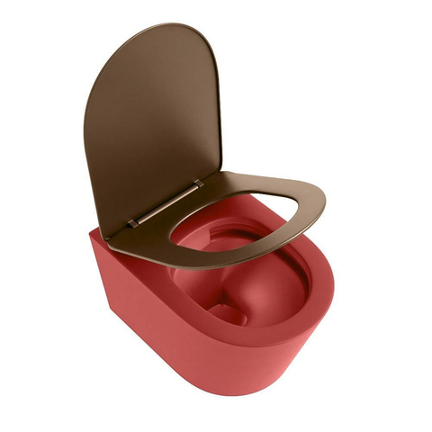 Mondiaz LAVIE hangtoilet – spoelrandloos – 36 x 53 cm – met softclose zitting – Fire (rood), zitting Rust (bruin) SW1208699