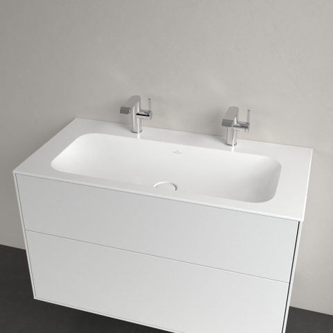 Villeroy & Boch finion meubelwastafel - met 2 kraangaten - 100x50cm CeramicPlus - zonder overloop - Stone White (mat wit) SW209574