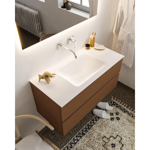 MONDIAZ VICA Ensemble de meuble salle de bain - 100cm - 2 tiroirs - lavabo Cloud au centre - 0 trous de robinet - solid surface rouille SW411198