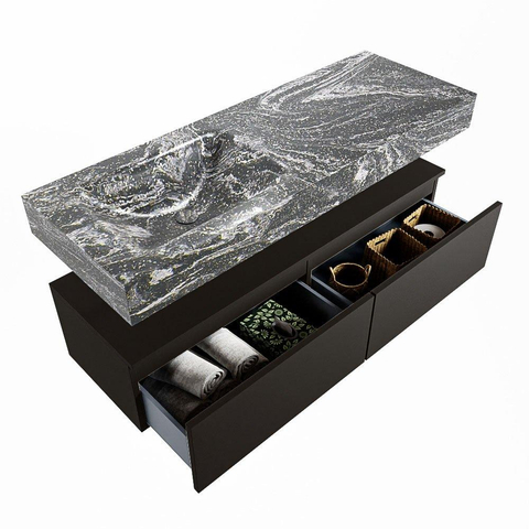Mondiaz ALAN-DLUX Ensemble de meuble - 130cm - meuble Urban mat - 2 tiroirs - Lavabo Cloud Lava suspendu - vasque Gauche - 1 trou de robinet SW807899