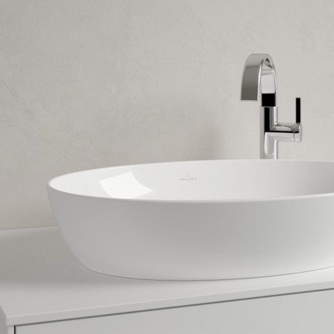 Villeroy & Boch Artis opzetwastafel ovaal - 61x41x12.5cm CeramicPlus - zonder kraangat - zonder overloop - Stone White (mat wit) SW209529
