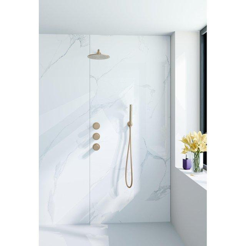 Fortifura Nebbio Ensemble de douche pluie - mitigeur encastré - élément encastré - coude mural de raccordement - flexible de douche lisse - douchette à main barre - bras mural 35cm - pomme de douche ronde - laiton brossé PVD (or) SW1237517