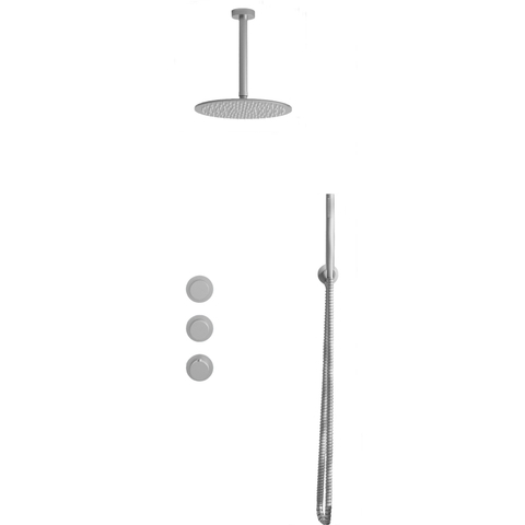 Fortifura Nebbio Regendoucheset - inbouwkraan - inbouwdeel - wandaansluitbocht- doucheslang metaal - staafhanddouche - 20cm plafondarm - ronde hoofddouche - PVD - geborsteld RVS SW1447120