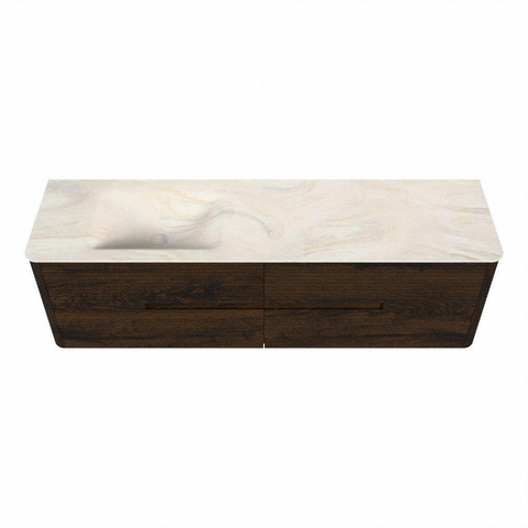Mondiaz CIRO-DLUX Ensemble de meubles de salle de bains - 170x45x50cm - plan-vasque solid surface Ostra - 1 bassin à gauche - sans trous de robinet - 4 tiroirs - Noyer SW1530388