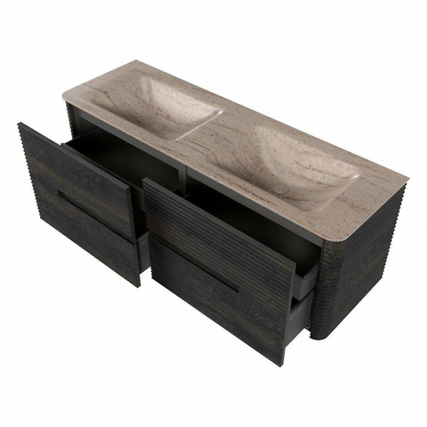 Mondiaz CIRO-DLUX Badkamermeubelset - 140x45x50cm - Solid surface wastafel Saba - 2 wasbak Dubbel - zonder kraangaten - 4 lades - Shadow SW1532709