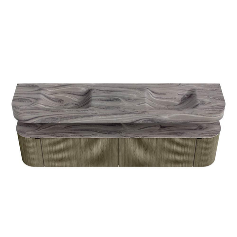 MONDIAZ THOR-DLUX 200cm meuble de salle de bains arrondi gauche + droite couleur Shadow avec 2 tiroirs et 2 portes. Vasque suspendue CLOUD Double sans trou de robinet couleur Sombra. SW1467291
