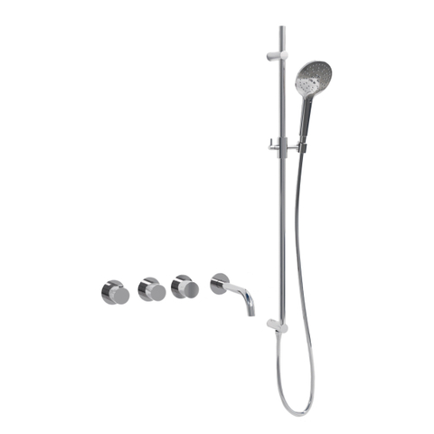 Fortifura Nebbio Badcombinatie-set - thermostaatkraan - glijstang - geïntegreerde wandaansluitbocht - gladde doucheslang - ronde handdouche - uitloop - chroom SW1237982