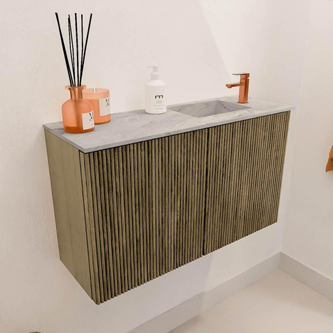 Mondiaz JOYA-DLUX 70cm meuble de salle de bains - couleur Dusk - Vasque FAYE position Droite 1 trou de robinet couleur Glace. SW1423129
