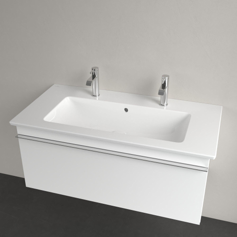 Villeroy & Boch venticello Meubelwastafel wasbak midden - 2 kraangaten - 100x50cm overloop CeramicPlus - White Alpine (glans wit) 1025117