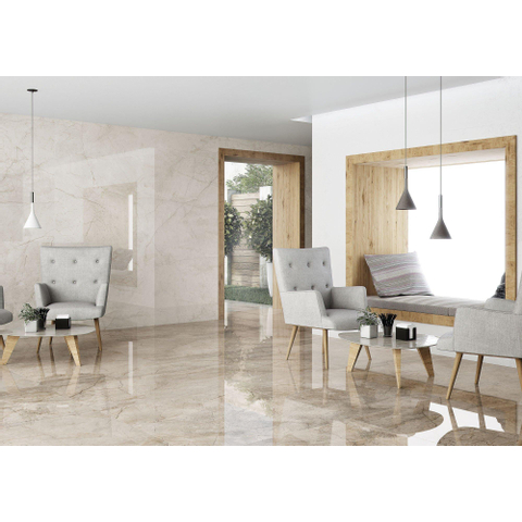 Terravito Waldoro wand- en vloertegel - 60x120cm - 10.5mm - Rechthoek - gerectificeerd - Marmerlook - Creme gepolijst SW476235