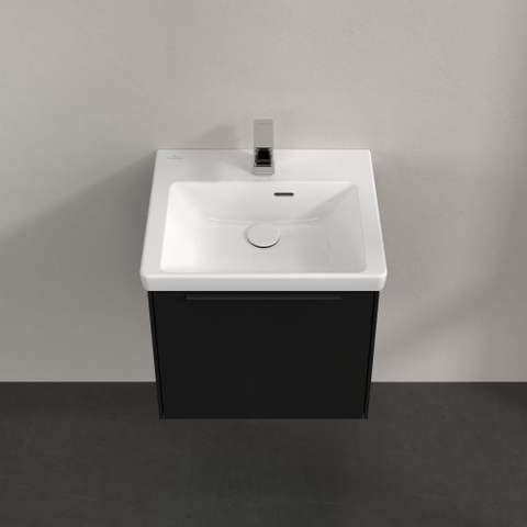 Villeroy & Boch Subway 3.0 wastafelonderkast - 50x40x40cm - met greep - 1 - softclose lade - 1 sifonuitsparing - spaanplaat - Volcano Black (zwart) SW730483