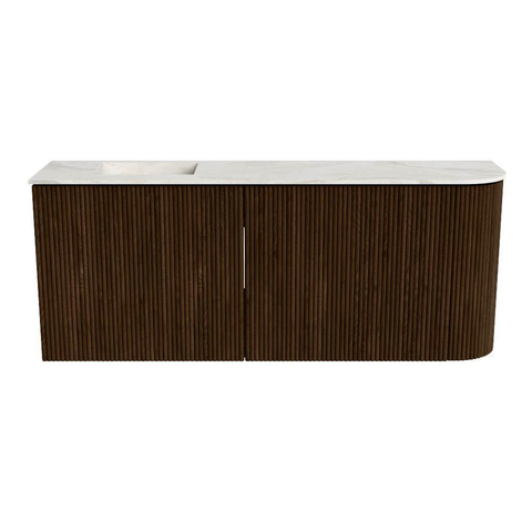 Mondiaz JOYA-DLUX 101.6cm toiletmeubel - ronding rechts kleur Walnut - Wastafel FAYE positie Links 1 kraangat kleur Ostra. SW1422608
