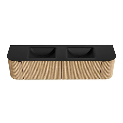 MONDIAZ KURVE Meuble de salle de bains 180cm avec module 25 Len R couleur Chêne avec 2 tiroirs et 2 portes. Vasque CLOUD double 2 trous de robinet Urban. SW1138506