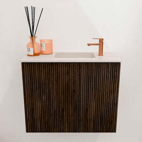 Mondiaz JOYA-DLUX 50cm meuble de salle de bains - couleur Walnut - Vasque FAYE position Droite 1 trou de robinet couleur Meli. SW1424392
