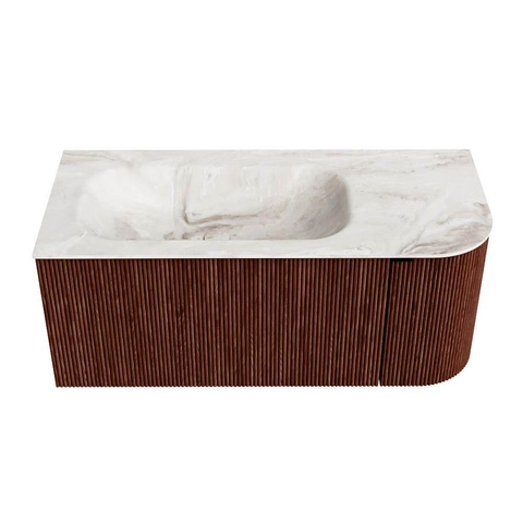 Mondiaz KURVE-DLUX Badkamermeubelset - 105x46x40cm - 1 lade - 1 deur - wastafel solid surface - links - zonder kraangat - Ruby SW1415626