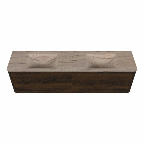 Mondiaz CIRO-DLUX Badkamermeubelset - 190x45x50cm - Solid surface wastafel Saba - 2 wasbak Dubbel - zonder kraangaten - 4 lades - Walnut SW1530709