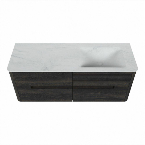 Mondiaz CIRO-DLUX Badkamermeubelset - 130x45x50cm - Solid surface wastafel Opalo - 1 wasbak Rechts - 1 kraangat - 4 lades - Shadow SW1532400