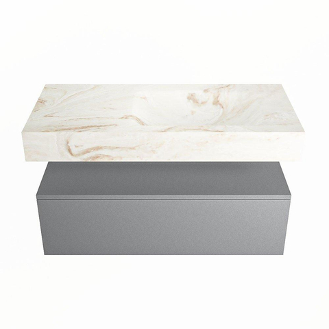 Mondiaz ALAN-DLUX Ensemble de meuble - 100cm - meuble Plata mat - 1 tiroir - Lavabo Cloud Frappe suspendu - vasque Droite - 1 trou de robinet SW805512