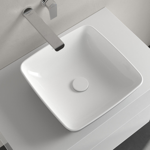 Villeroy & Boch Artis opzetwastafel vierkant - 41x41x12.5cm - zonder kraangat - zonder overloop - Coal Black (glans zwart) SW68862