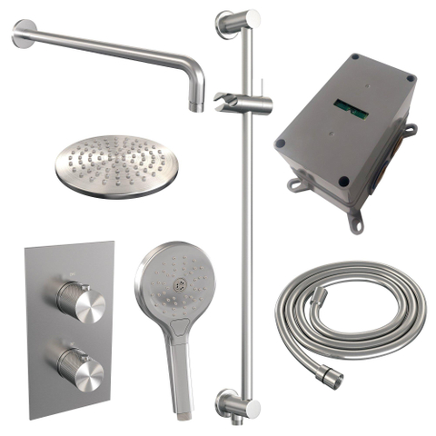 Brauer Douche pluie encastrable Carving brossé - douche principale 20cm - bouton Carving - douchette ronde 3 positions - glissière - PVD - inox brossé SW716106