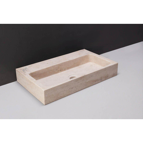 Forzalaqua Taranto wastafel - 50x30x8cm - zonder kraangat - gezoet travertin (beige) SW67856
