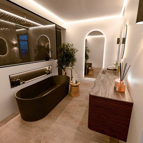Mondiaz CIRO-DLUX Badkamermeubelset - 180x45x50cm - Solid surface wastafel Oza - 1 wasbak Links - 1 kraangat - 4 lades - Ruby SW1532128