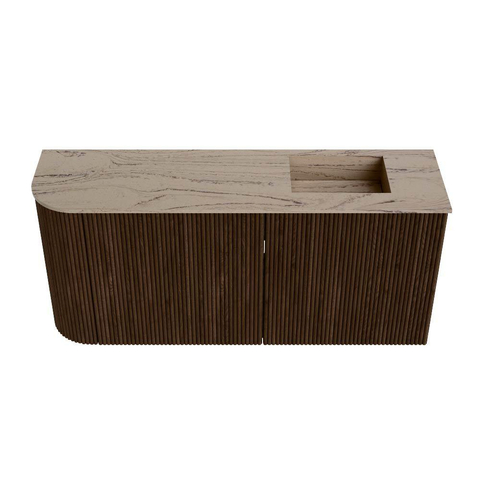 Mondiaz JOYA-DLUX 91.6cm toiletmeubel - ronding links kleur Walnut - Wastafel FAYE positie Rechts 1 kraangat kleur Arena. SW1424367
