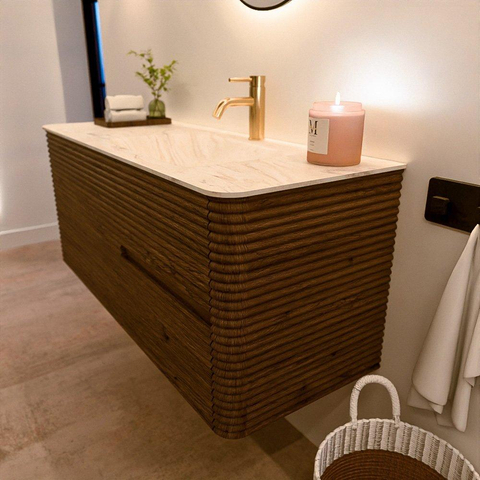 Mondiaz CIRO-DLUX Ensemble de meubles de salle de bains - 120x45x50cm - Plan-vasque solid surface Ostra - 1 vasque à droite - 1 trou de robinet - 2 tiroirs - Dusk SW1532916