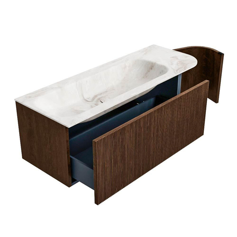 MONDIAZ KURVE-DLUX meuble de salle de bains 125 cm avec module 25 R couleur Walnut avec 1 tiroir et 1 porte. Lavabo BIG MEDIUM gauche 1 trou de robinet couleur Frappe. SW1137437