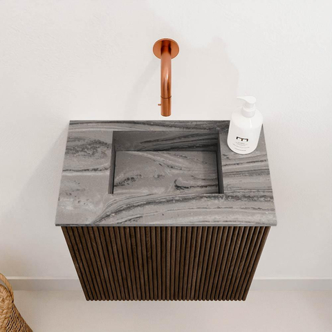 Mondiaz JOYA-DLUX Meuble de toilette 40cm - couleur Walnut - Lavabo FAYE position Milieu Sans trou de robinet couleur Sombra SW1424696
