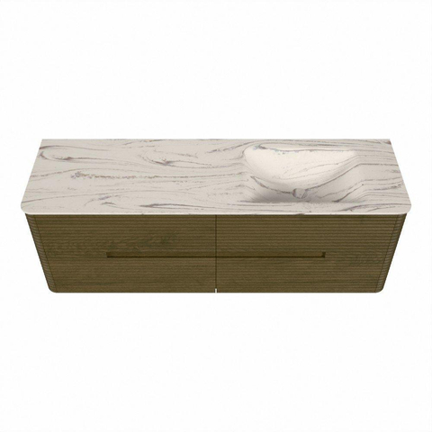 Mondiaz CIRO-DLUX Meuble de salle de bains - 150x45x50cm - Plan-vasque solid surface Nata - 1 lavabo à droite - 1 trou de robinet - 4 tiroirs - Dusk SW1533229