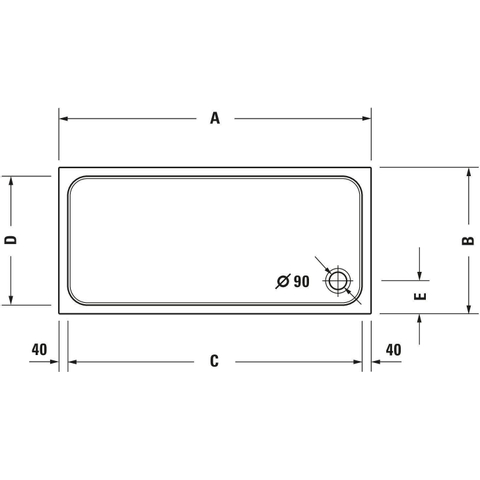 Duravit D-code Kunststof douchebak acryl rechthoekig - zonder paneel - 170x75cm - met afvoergat - diameter 90mm - wit 0295850