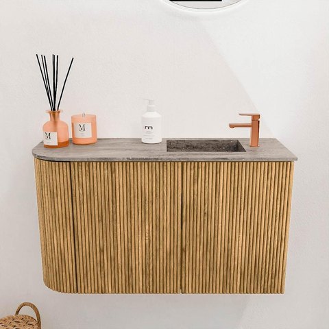 Mondiaz JOYA-DLUX meuble WC 71,6 cm - arrondi à gauche couleur Oak - lavabo FAYE position droite 1 trou de robinet couleur Oza. SW1424138