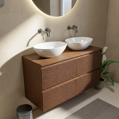 Saniclass Holz Atelier Badkamermeubelset - 120x45x62cm - houten topblad - zonder kraangat - 2 lades - mat walnut pure (hout) SW1436742