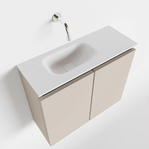 MONDIAZ TURE Toiletmeubel 60x23x50cm met 0 kraangaten 2 deuren linen mat Wastafel Eden links Solid Surface Wit SW475077