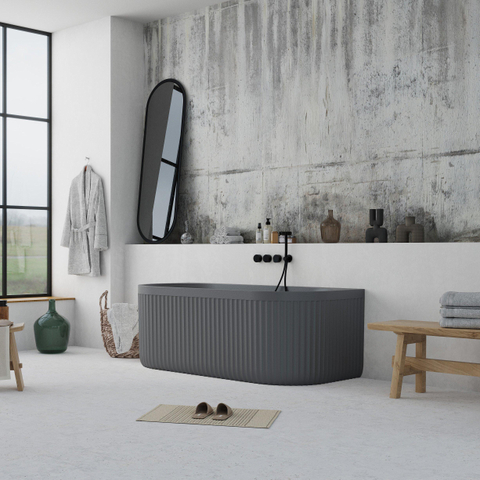 Ideavit Archtec Back-To-Wall Bad - 170x80x63cm - Rock Texture - overloopgat - klikwaste - verstelbare poten - grijs SW1220456