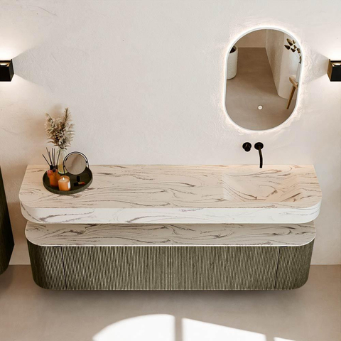 MONDIAZ THOR-DLUX Meuble de salle de bains - 190cm - arrondi gauche + droite - couleur Shadow - 2 tiroirs - 2 portes - Vasque suspendue CLOUD droite sans trou de robinet - couleur Nata SW1466790