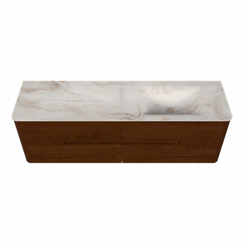Mondiaz CIRO-DLUX Meuble de salle de bains - 160x45x50cm - Plan de toilette en solid surface Frappe - 1 vasque à droite - 1 trou de robinetterie - 4 tiroirs - Ruby SW1531558