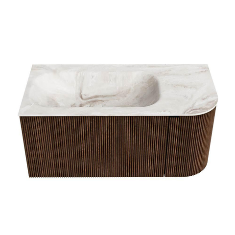 MONDIAZ KURVE-DLUX meuble de salle de bains 95 cm avec module 25 R couleur Walnut avec 1 tiroir et 1 porte. Lavabo BIG SMALL gauche 1 trou de robinet couleur Frappe. SW1137433