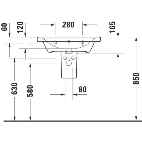 Duravit D-neo Wastafel - met waskom midden - zonder kraangat - met overloop - 65x48cm - met wondergliss - wit SW640401