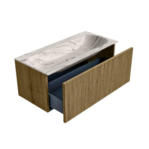 MONDIAZ KURVE-DLUX Meuble de salle de bains 100 cm couleur Dusk avec 1 tiroir et 0 porte. Lavabo BIG MEDIUM Central sans trou de robinet Nata. SW1432381
