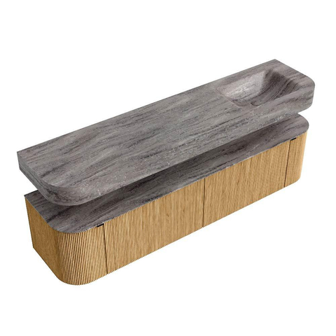 MONDIAZ THOR-DLUX Meuble de salle de bains 190cm arrondi gauche + droite couleur Oak avec 2 tiroirs et 2 portes. Vasque suspendue CLOUD Droite 1 trou de robinet couleur Oza. SW1466805