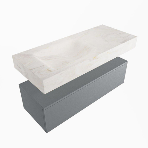 Mondiaz ALAN-DLUX Ensemble de meuble - 110cm - meuble - Plata mat - 1 tiroir - Lavabo Cloud Ostra suspendu - vasque gauche - 1 trou de robinet - Beige SW807772