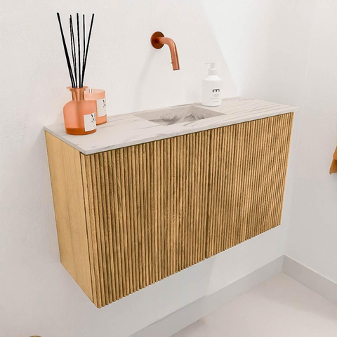 Mondiaz JOYA-DLUX Meuble de salle de bains 70cm - couleur Chêne - Vasque FAYE position Milieu Sans trou de robinet couleur Nata SW1424014