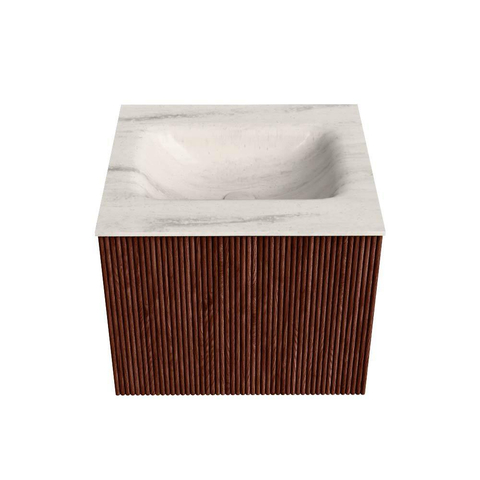 MONDIAZ KURVE-DLUX 50cm badmeubel kleur Ruby met 1 lade en 0 deuren. Wastafel GRUNNE Midden zonder kraangat Meli. SW1431945