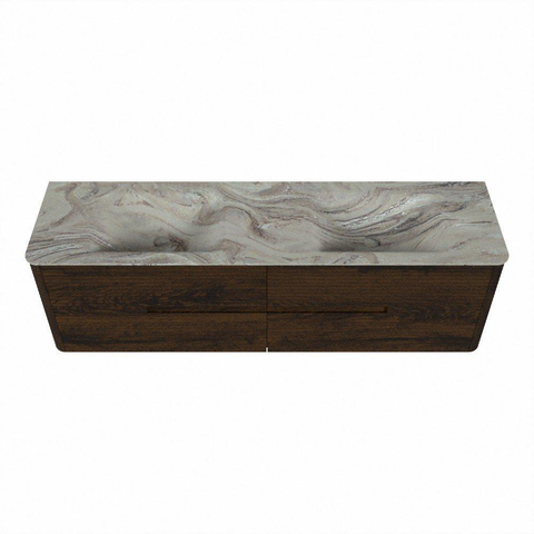 Mondiaz CIRO-DLUX Badkamermeubelset - 170x45x50cm - Solid surface wastafel Glace - 2 wasbak Dubbel - zonder kraangaten - 4 lades - Walnut SW1530298